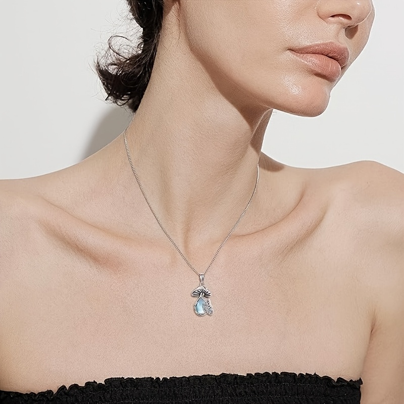Women's S925 Silver Mushroom & Butterfly Pendant Necklace